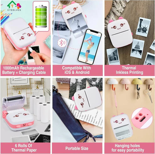 Kitty Face Mini Pocket Printer - Thermal Inkless