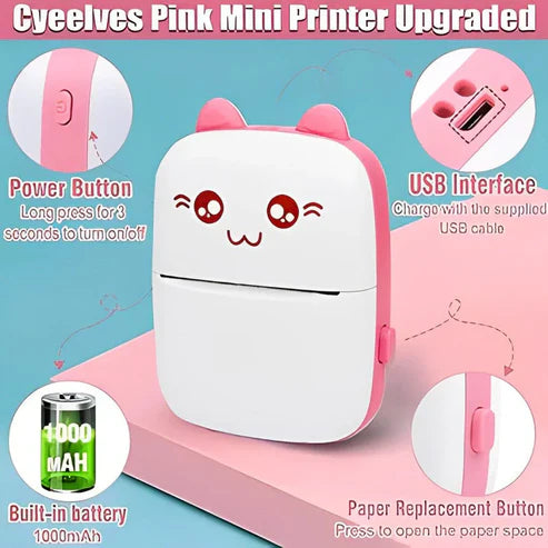 Kitty Face Mini Pocket Printer - Thermal Inkless